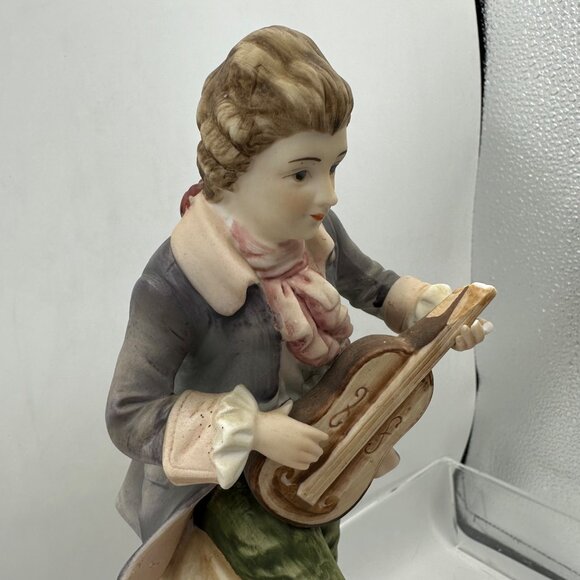 Vintage Lefton China Hand Painted Figurine KW 6414 Musician Lute Guitar Bisque - Picture 10 of 16